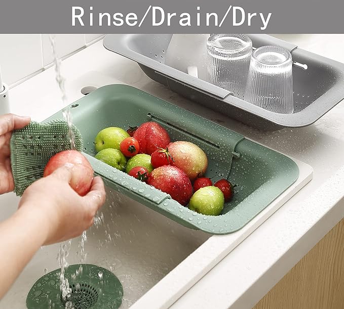 Adjustable Over the Sink Colander Strainer, Silicone Clip On Strainer for Pots Strainers and Colande