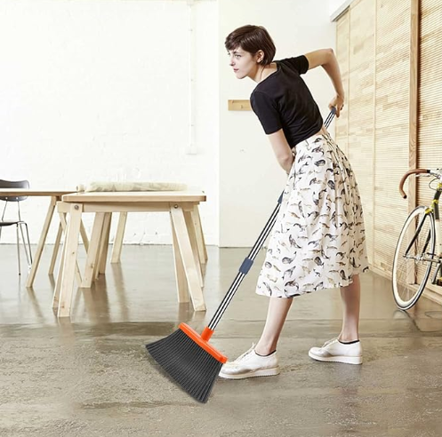 kelamayi Upgrade Broom and Dustpan Set, Self-Cleaning with Dustpan Teeth, Indoor&Outdoor Sweeping, I