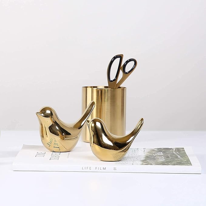 Small Birds Statues Gold Home Decor Modern Style Figurine Decorative Ornaments for Living Room, Bedr