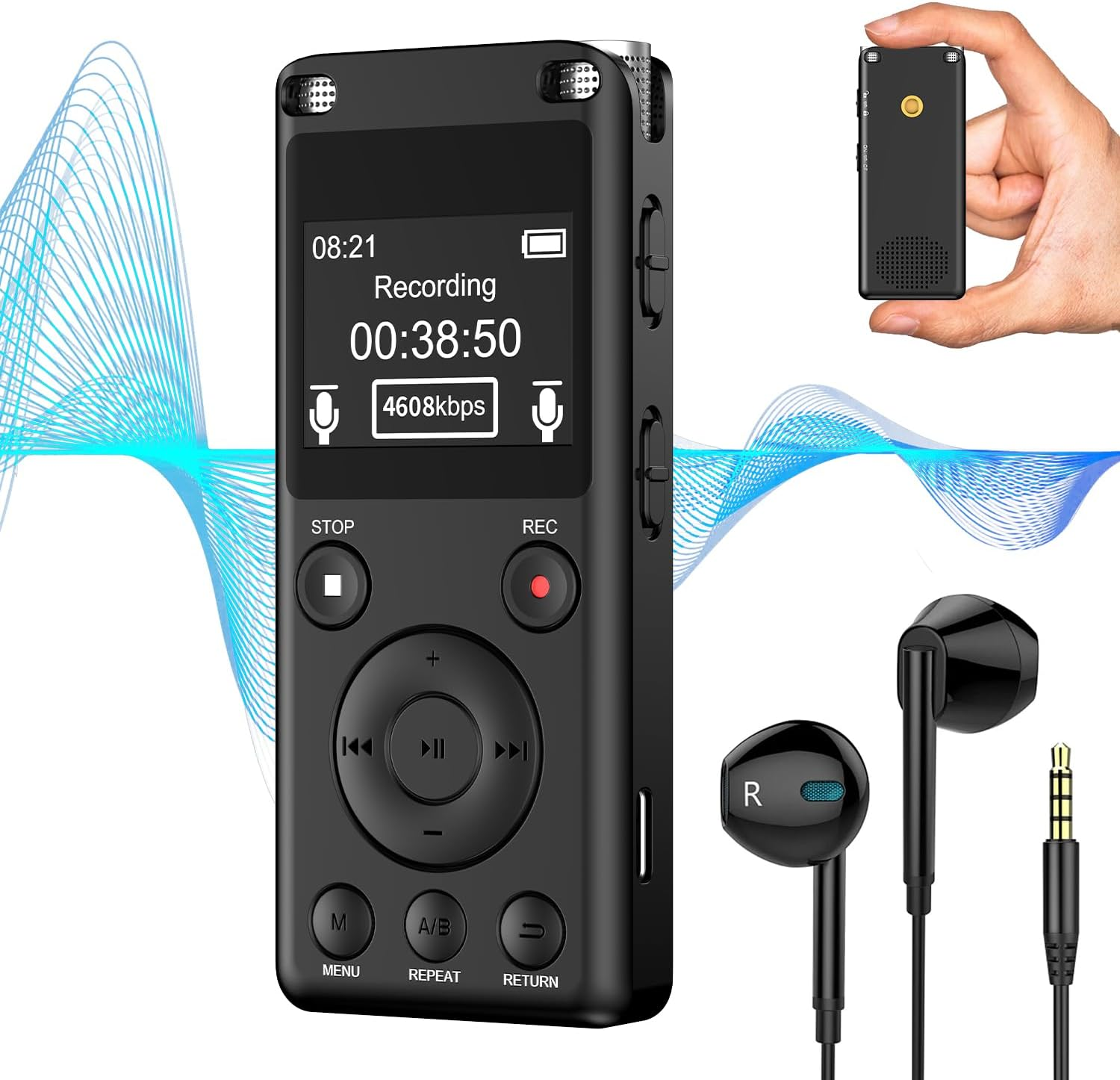 128GB Digital Voice Activated Recorder with Playback - AI Noise Cancelation Audio Recorder, 9120H Au